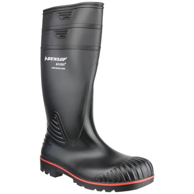 Image of DUNLOP Acifort Heavy Duty Unisex Knee High Full Safety Waterproof Work Boot, Black, S5 Rated Antistatic and Slip Resistant PVC Wellies with Steel Toecap for Outdoor Industrial Use EU40, UK6.5