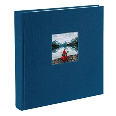 Image of Goldbuch photo album with cut out, Bella Vista, 25 x cm, 60 white pages glassine dividers, linen, blue, 24895