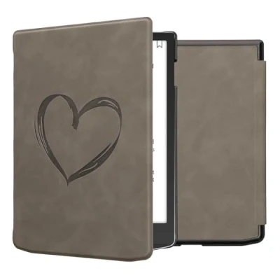 Image of kwmobile Cover Compatible with Pocketbook InkPad 4 / Color 3 2 Vivlio eReader Case Brushed Heart Grey