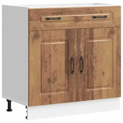 Image of vidaXL Kitchen Base Cabinet Kalmar Old Wood Color Engineered Storage Furniture for 40x46x81.5 cm Adjustable Feet Modern Style Easy to Maintain