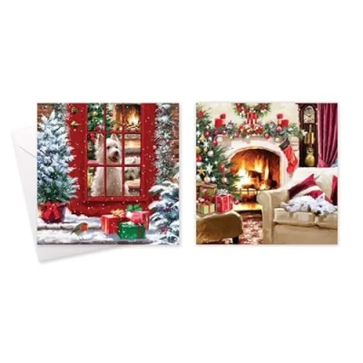 Image of Tallon Festive Wonderland Square Xmas Christmas Cards, Box of 10, Assorted Designs (XC0103 Trad Dogs)