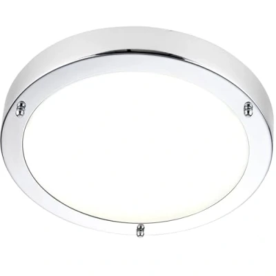 Image of National Lighting Portico IP44 Rated Flush Round Chrome Plated 300mm Disc LED Bathroom Ceiling Light Fitting with Frosted Glass Shade Zone 2