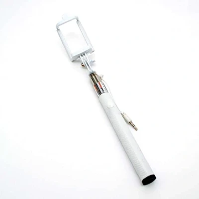 Image of White Monopod Selfie Stick For Smartphones Extendeble Wired Built In Button Compatible With iPhone/Samsung/Huawei and More