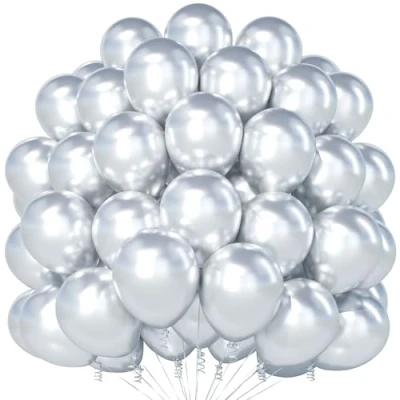 Image of Teselife Metallic Silver Balloons, 100Pcs 12 Inch Chrome Latex Party Balloons for Men Women Birthday Baby Shower Anniversary Graduation Engagement Decorations