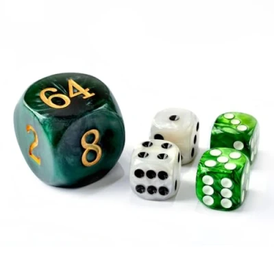 Image of 5pcs set 30MM Backgammon Pearl Dice (1 3/16&quot;) Large Doubling Cube Plus 4pcs 16MM (Green/White Marbleized)