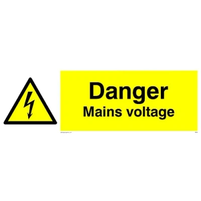 Image of Pack of five Danger Mains Voltage Sign 300x100mm L31