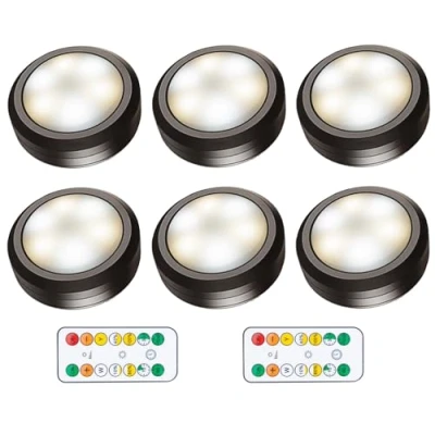 Image of Dzxin Puck Lights with Remote Control, Wireless LED Light for Kitchen,Battery Operated Under Cabinet Lights, Counter Lighting Dimmable, Stick On Closet Black (6pack)