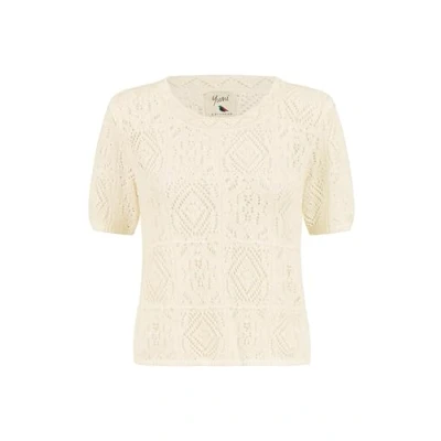 Image of Yumi Womens Ivory Cotton Crochet Knitted Top Size Large