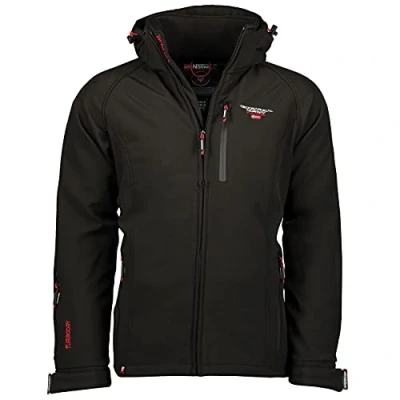 Image of Geographical Norway Taboo Men Men&#039;s Waterproof Softshell Hooded Jacket Comfortable Outdoor Tactical Windbreaker Hiking Skiing Autumn Winter Spring (Black M)