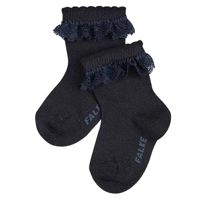 Image of FALKE Unisex Baby Romantic Lace B SO Cotton Plain 1 Pair Socks, Blue (Dark Navy 6370), 6 months