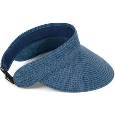 Image of styleBREAKER Women&#039;s Paper Straw Visor Cap Solid Color, Sun Visor, Hat, Adjustable Plain 04023097, Colour:Blue