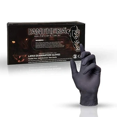 Image of Panthera Powder Free Latex Examination Tattoo Gloves, Large, Black, 100 Piece