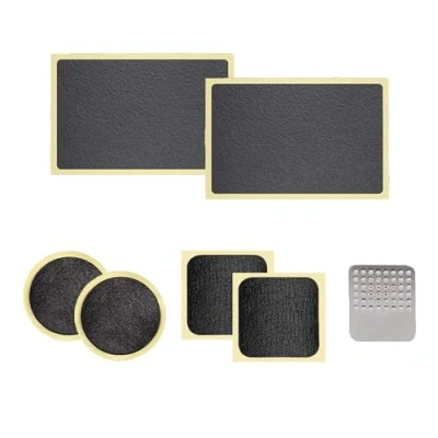 Image of Self Adhesive Bicycle Tire Repair Kit (6 Pieces) Glueless Bike Tube Patches in Round, Square, and Rectangle Shape Includes Metal Rasp by Mobi Lock
