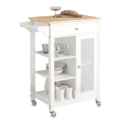 Image of SoBuy FKW46 II WN, Kitchen Trolley Storage Serving Cabinet with Lattice Design Door