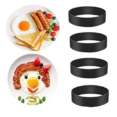 Image of 4X Egg Rings for Frying Poaching Eggs Omelettes Mini Pancakes Non Stick Easy Cleaning