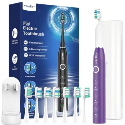 Image of Sonic Electric Toothbrush for Adults and Kids with 8 Heads 5 Modes, 120 Days Battery Life (Purple, 1 Count (Pack of 1))