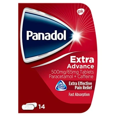 Image of Panadol, Paracetamol Caffeine Pain Relief Tablets 500mg/65mg Extra Advance, Red, 14 Count