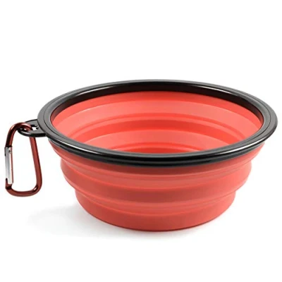 Image of PhoneNatic 60014340 Foldable Silicone Dog Bowl in Red, Travel for Dogs and Cats with Carabiner, XL, 1000 ml