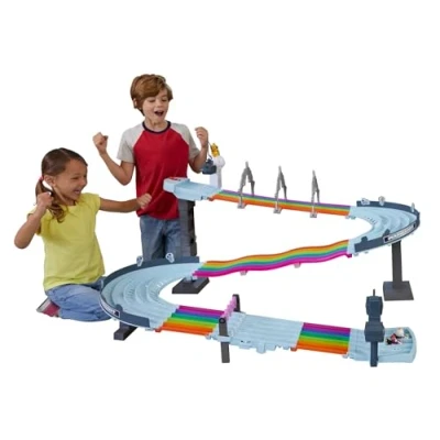 Image of Hot Wheels Mario Kart Rainbow Road Raceway 8 Foot Track Set with Lights &amp; Sounds 2 1:64 Scale Vehicles, Toy Gift for Kids Ages 4 Years Old Up, GXX41