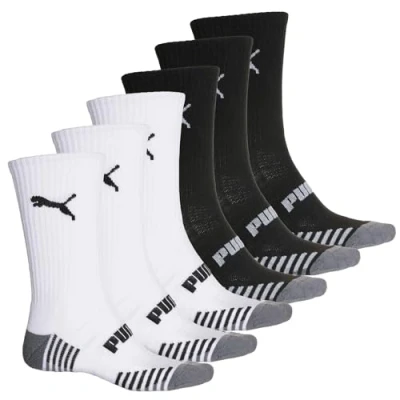 Image of Puma Men&#039;s 6 Pack Crew Socks, White/Black, 10 13