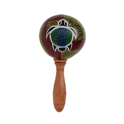 Image of R1 Wooden Rattle / Shaker, Children&#039;s Percussion Hand Maraca with Tortoise Motif