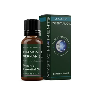 Image of Mystic Moments Organic Chamomile German Blue Essential Oil 10ml Pure &amp; Natural for Diffusers, Aromatherapy Massage Blends Vegan GMO Free