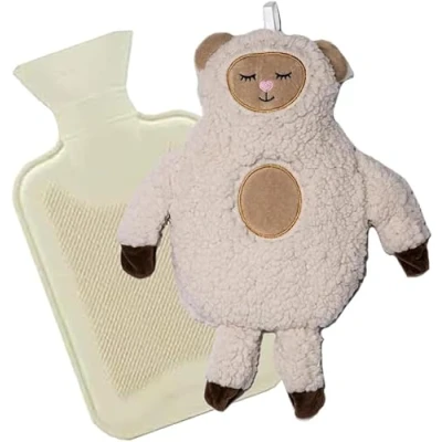 Image of Marco Paul Hot Water Bottle 1 Litre Bag with Cover Winter Warmer Faux Fur Back Pain Relief Neck Arthritis Aids Period Durable Leakproof Safe (Sheep)