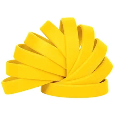 Image of LVNRIDS 100 Silicone Wristbands Rubber Bracelets for Children Teens, 7 inch Wholesale Sports Elastic Wristband Bracelet Bulk Gifts Teacher Supplies Party Decorations Yellow