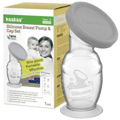 Image of haakaa Manual Breast Pump with Suction Base and Silicone lid Set 4oz/100ml