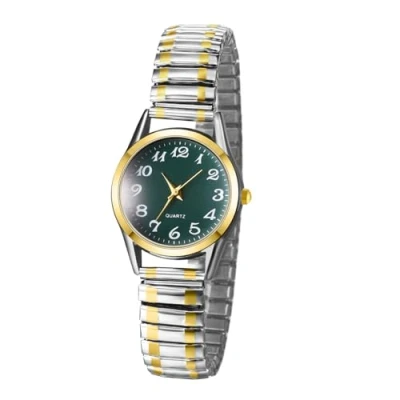 Image of JewelryWe Exquisite Round Quartz Watch: Ultra Thin Easy Reader Watch Clear Green Dial Fashion Stainless Steel Elastic Strap for Women Mother&#039;s Day