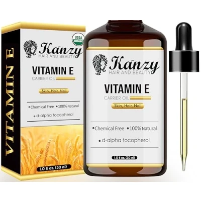 Image of Kanzy Vitamin E Oil for Skin, Hair, Lips and Face Naturally Sourced Multi Purpose Plant Based Organic Hair Growth as Skincare Haircare Product both Men Women (30 ml)