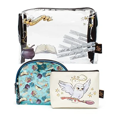 Image of Harry Potter Cosmetic Bags for Girls &amp; Ladies Teenagers 3 Make Up Organisers Case Hedwig Travel Toiletry Bag Gift Set Holiday Suitcase Essentials
