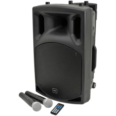 Image of QTX QX12PA Complete Portable PA System 2 x Wireless Microphones &amp; Media player with USB/SD/FM Bluetooth Connectivity