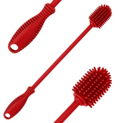 Image of Silicone Bottle Cleaning Brush with Long Handle, Water Cleaner for Baby Bottles, Hydro Flask, Sports Bottle, Vase, Glassware, Perfect Smaller Diameter Openings (Qty 1)