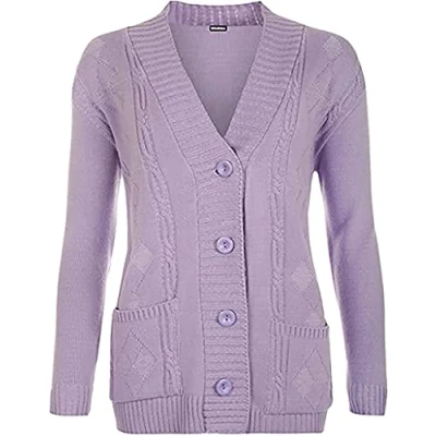 Image of High Street Fashion ® New Womens Ladies Matching Button Long Sleeve Pocket Top Knitted Cardigan Ideal for Casual and Formal wear Size UK 14 16 18 20 22 24 26 28 (22 24, Lilac, Numeric_22)