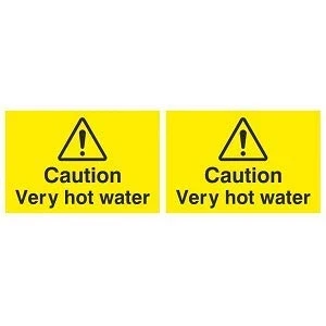 Image of Pack of 2 x Caution Very Hot Water Signs 75mm 50mm Self Adhesive