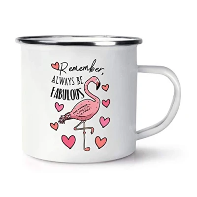 Image of Flamingo Remember Always Be Fabulous Retro Enamel Mug Cup