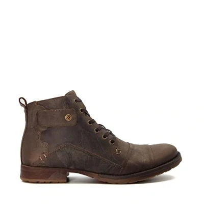 Image of Dune Mens Simon Heavy Duty Leather Ankle Boots Size UK 10 N/A Casual Dark Brown