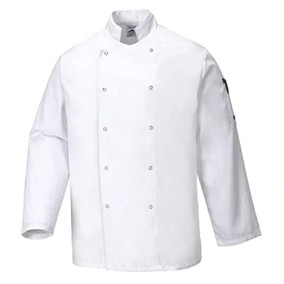 Image of Portwest Suffolk Chefs Jacket L/S, Size: M, Colour: White, C833WHRM