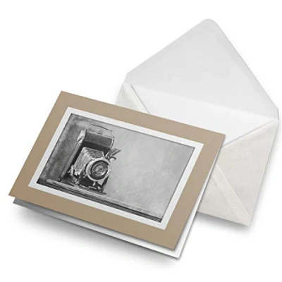 Image of Greeting Cards Biege (Insert) BW Vintage Camera Photography Photo Retro Blank Greetings Card Birthday Kids Party Boys Girls #43719