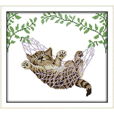 Image of Cross Stitch Kits, a Cat on Basket Animals Awesocrafts Easy Patterns Stitching Embroidery Kit Supplies Christmas Gifts, Counted (Cat, Counted)