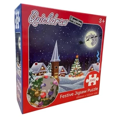 Image of QDS Christmas Village 1000 Pieces Festive Jigsaw Puzzle for Adults &amp; Kids, Multicolor