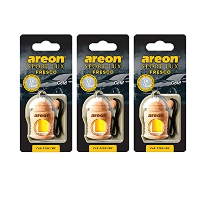 Image of AREON Sport Lux Gold Bottle Liquid Car Air Freshener, 3x4ml, Lemon, Black/Gold
