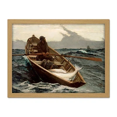 Image of Winslow Homer Fog Warning Painting Artwork Framed Wall Art Print 18X24 Inch