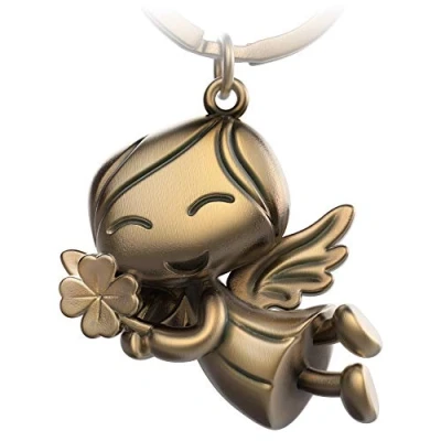 Image of FABACH Guardian Angel Keyring Lucky with Clover Leaf Made of Metal Charm Car Pendant Gift Good Luck, Antique bronze, One Size