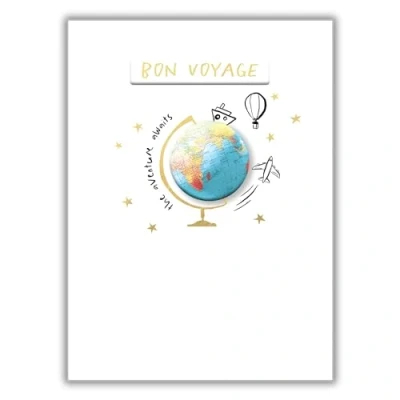 Image of &#039;Bon Voyage&#039; Good Luck Card for Women/Men &#039;The Adventure Awaits&#039; Globe Special Finish Eco Friendly