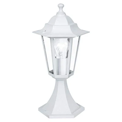 Image of Eglo Laterna 5 Outdoor Lamppost, Pier Mount Exterior Light, White Cast Aluminium and Glass Electric Garden Driveway Lamp, E27 Socket, IP44