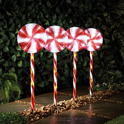 Image of Christmas Workshop Set of 4 Lollipop Path Lights 8 Functions