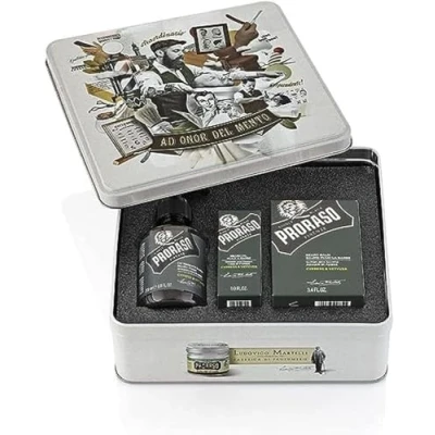 Image of Proraso Beard Care Trio Set, Cypress and Vetyver, Includes Nourishing Oil, Cleansing Shampoo Soothing Balm, Made in Italy