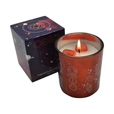 Image of Cello Celestial Scented Candle with Cherry Quartz Gemstones. A Stunning Metallic Pink Crystals. The Ideal Candles, Candles for Men &amp; Gifts Women.